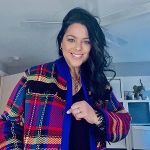 YSL Blue Multi-Color Plaid Wollen Cardigan Jacket Vintage 1970's Sz 46